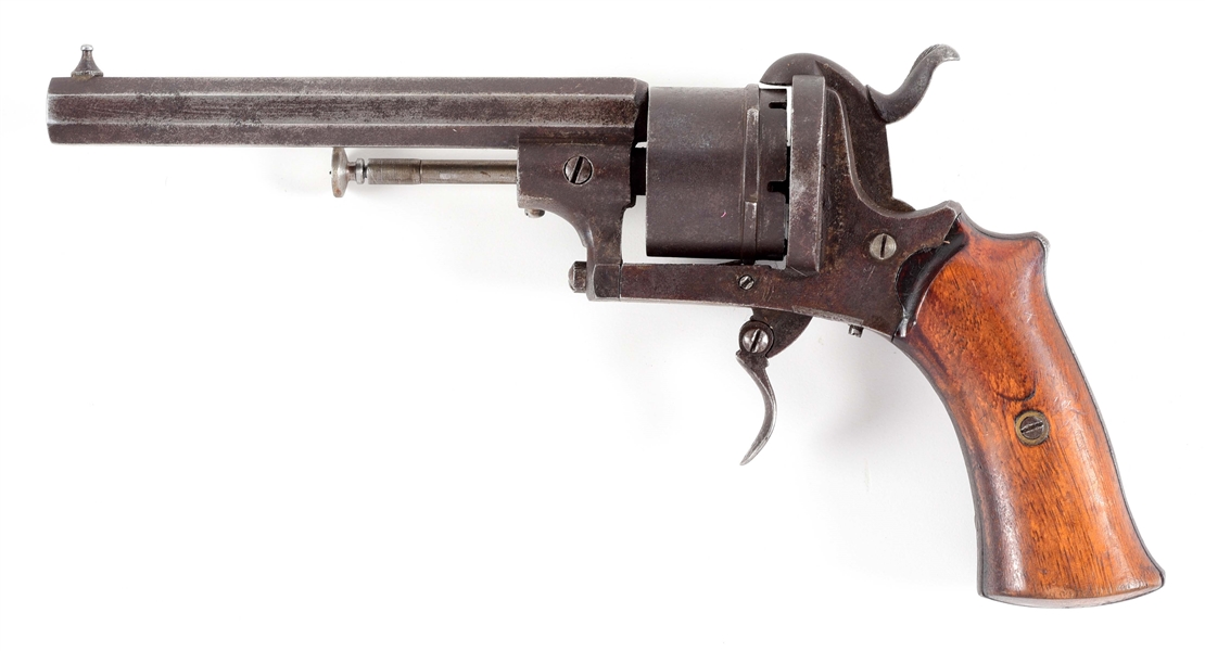 (A) UNMARKED FOLDING TRIGGER PINFIRE REVOLVER.