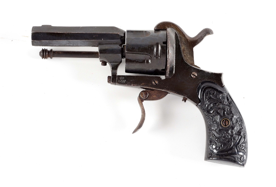 (A) UNKNOWN FOLDING TRIGGER PINFIRE REVOLVER.