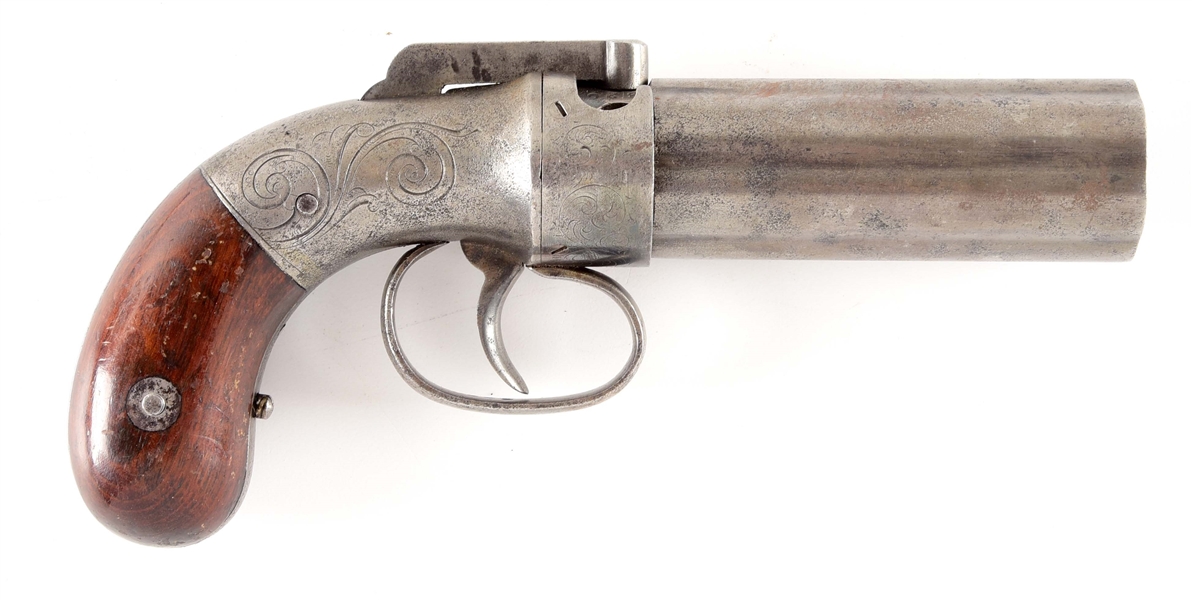 (A) ALLEN & THURBER DOUBLE ACTION PERCUSSION PEPPERBOX REVOLVER.