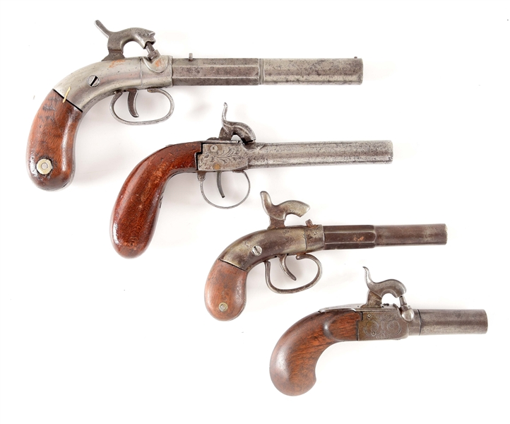 (A) LOT OF 4: AMERICAN & BELGIAN MUFF PISTOLS.