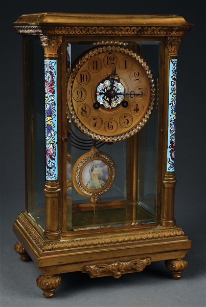 ANTIQUE FRENCH CRYSTAL REGULATOR CLOCK WITH CLOISONNE.