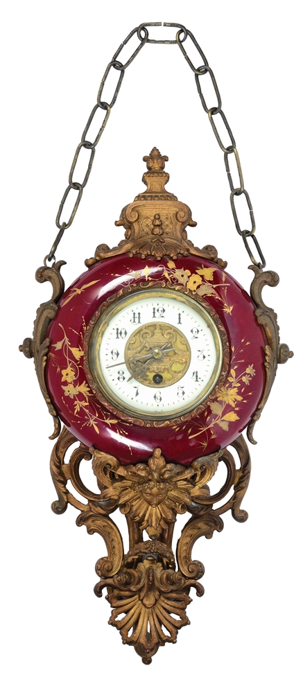 FRENCH HANGING PORCELAIN WALL CLOCK.
