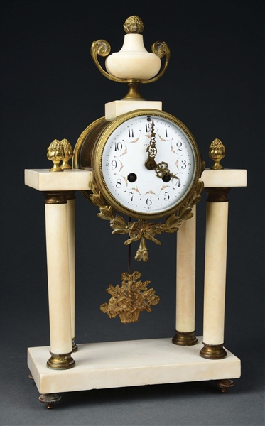 FRENCH MARBLE & GILT BRONZE PORTICO MANTLE CLOCK.