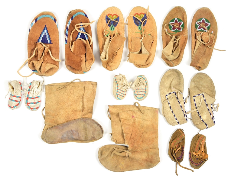 EIGHT (8) PAIR OF BEADED MOCCASINS