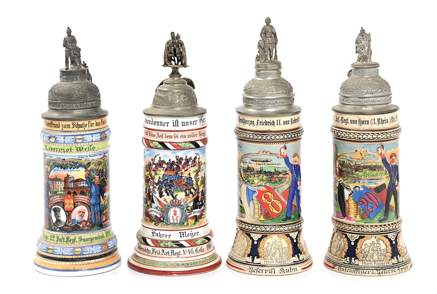 LOT OF 4: IMPERIAL GERMAN STEINS.