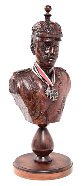 CIGAR STORE BUST OF A PRUSSIAN GUARD OFFICER.