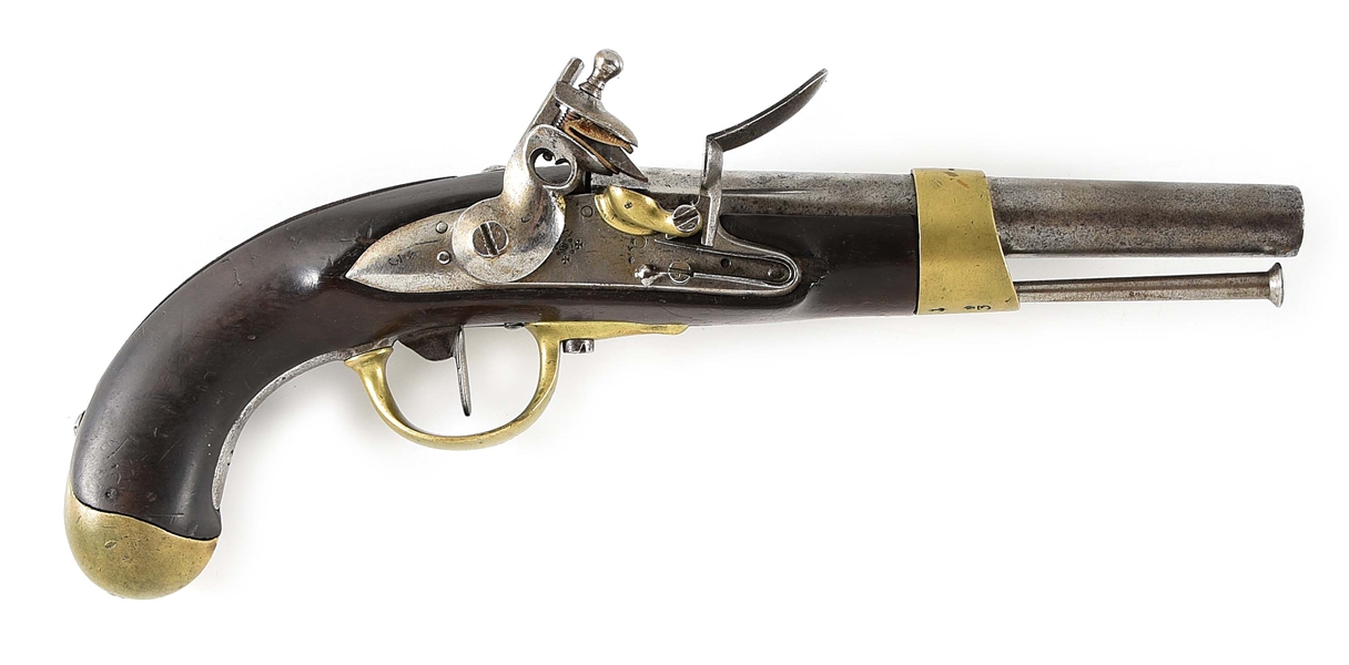 (A) 1810 DATED NAVAL MARKED FLINTLOCK PISTOL, PERHAPS A PROTOTYPE FOR THE EVANS 1811 MARTIAL PISTOL.