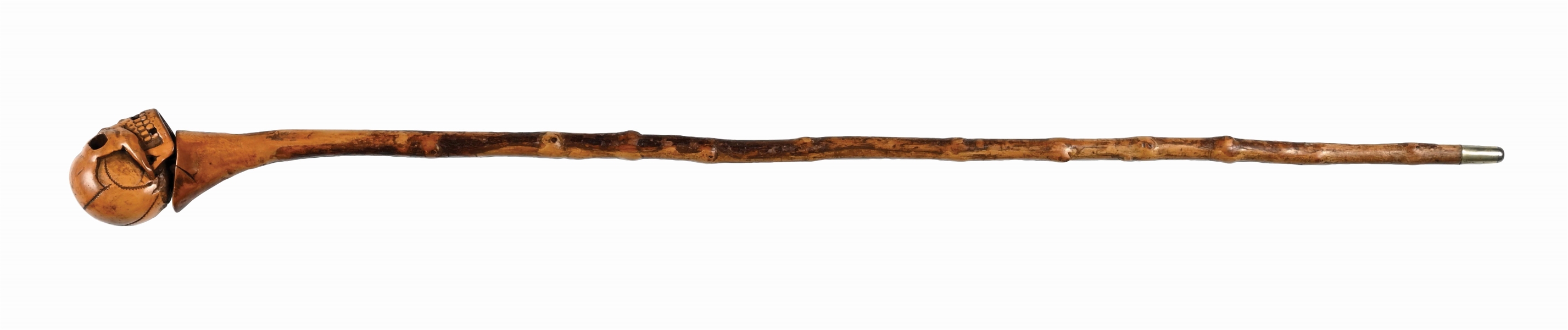 ANTIQUE WALKING STICK CANE W/ CARVED WOODEN SKULL