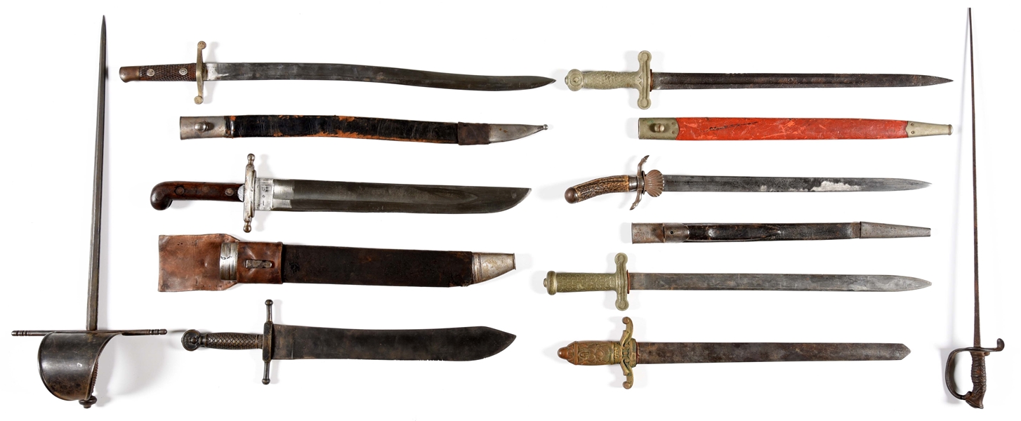 LOT OF 9: MOSTLY EUROPEAN SHORT SWORDS.