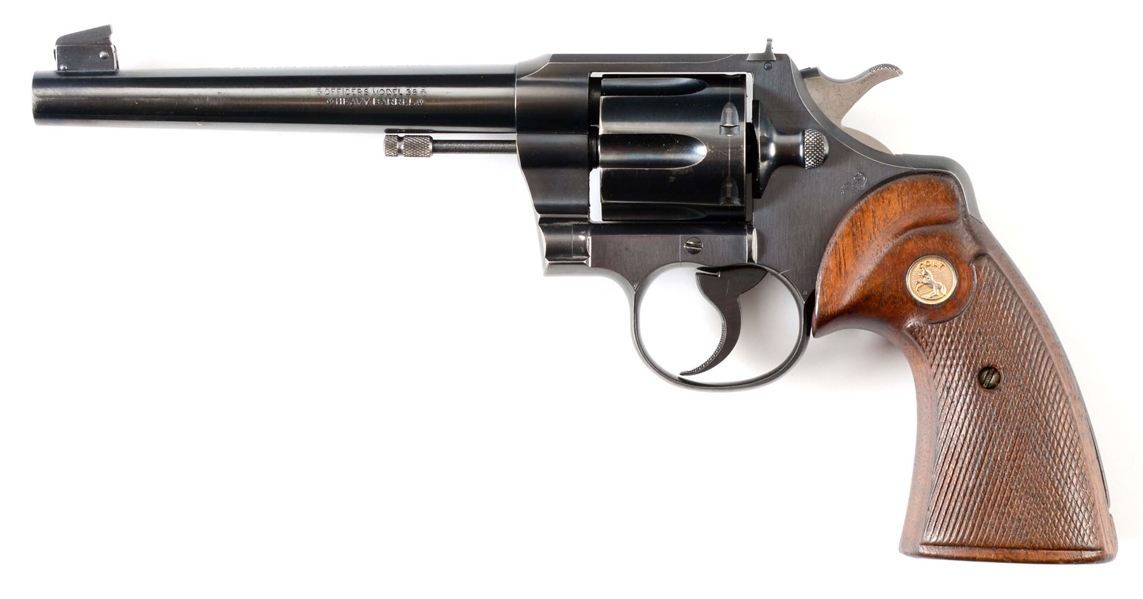 (C) COLT OFFICERS MODEL 38 HEAVY BARREL .38 SPECIAL DOUBLE ACTION REVOLVER.
