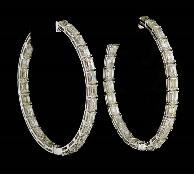 LADIES 14K WHITE GOLD 8CT DIAMOND INSIDE/OUTSIDE HOOP EARRINGS.