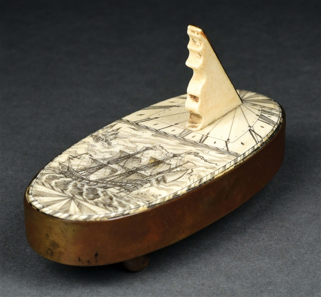 EARLY SCRIMSHAW COMPASS.