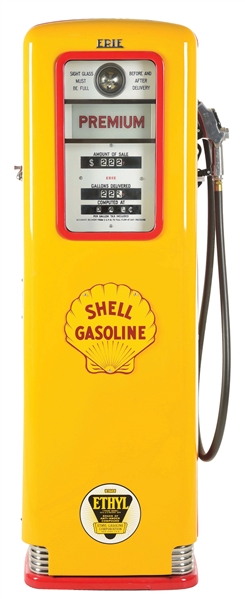 ERIE MODEL #77 GAS PUMP RESTORED IN SHELL GASOLINE.