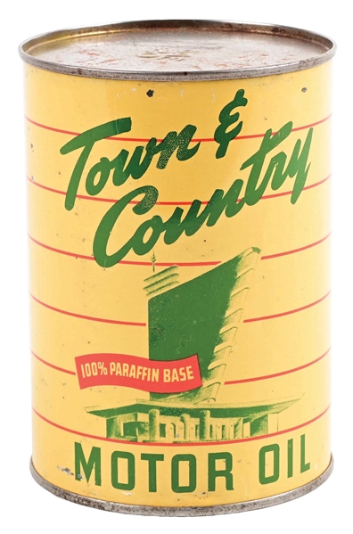 RARE TOWN & COUNTRY MOTOR OIL ONE QUART CAN W/ SERVICE STATION GRAPHIC. 