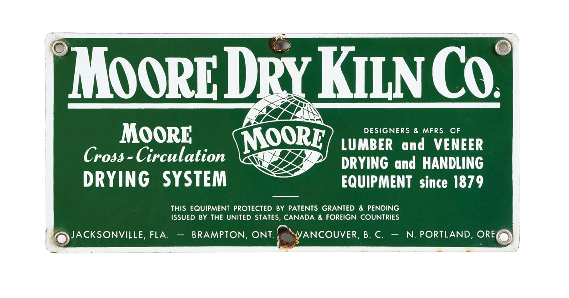 MOORE DRY KILN COMPANY PORCELAIN SIGN.