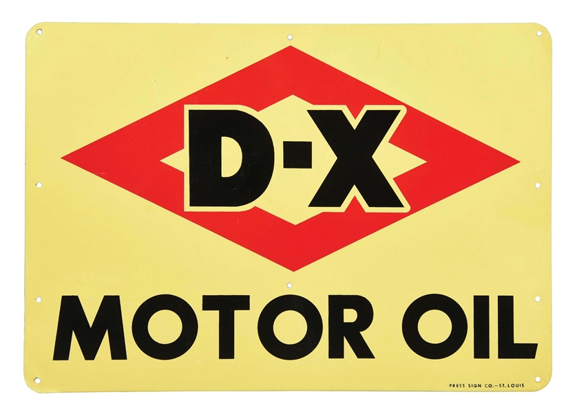 D-X MOTOR OIL TIN SERVICE STATION SIGN.