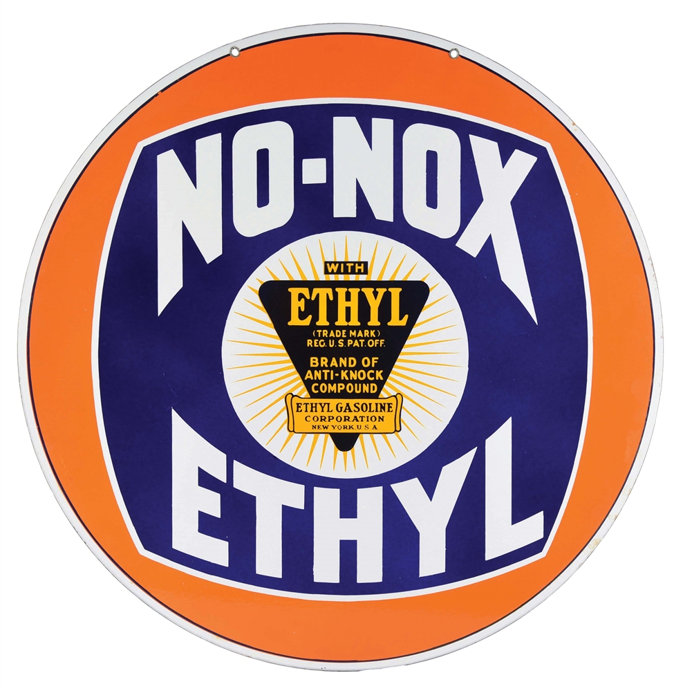 OUTSTANDING N.O.S. GULF NO-NOX ETHYL GASOLINE PORCELAIN SERVICE STATION SIGN.
