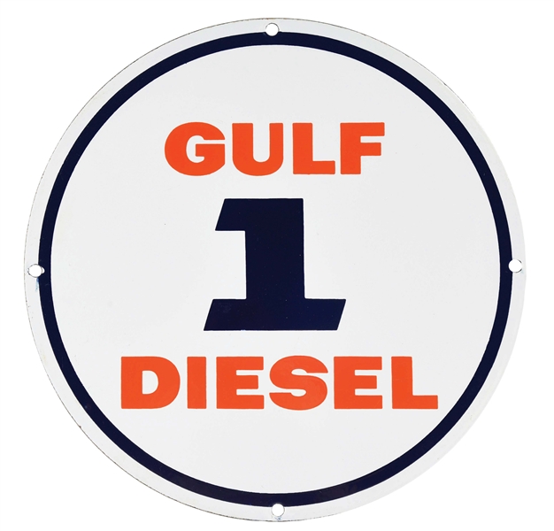 GULF DIESEL #1 N.O.S. PORCELAIN PUMP PLATE.