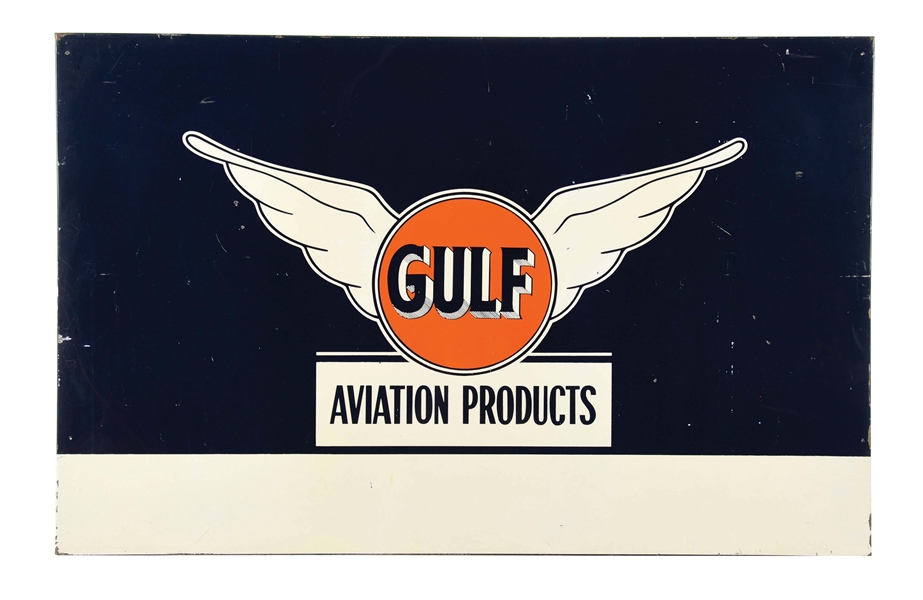 RARE GULF AVIATION PRODUCTS TIN SIGN W/ COOKIE CUTTER EDGE. 