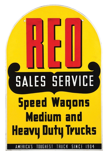 REO TRUCKS SALES & SERVICE PORCELAIN TOMBSTONE SIGN. 