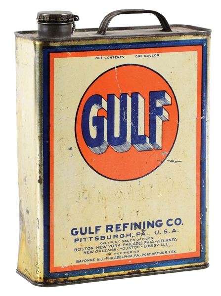 RARE GULF REFINING COMPANY MOTOR OILS ONE GALLON FLAT CAN. 