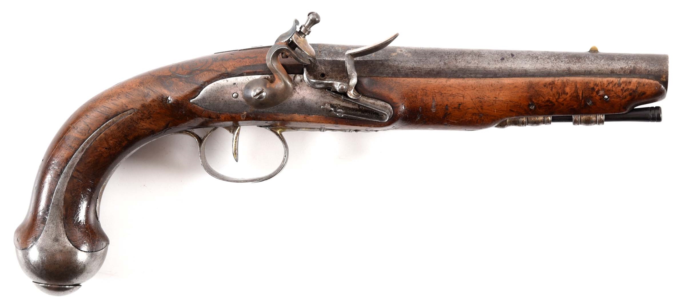 (A) SILVER WIRE INLAID FRENCH OFFICERS FLINTLOCK PISTOL.