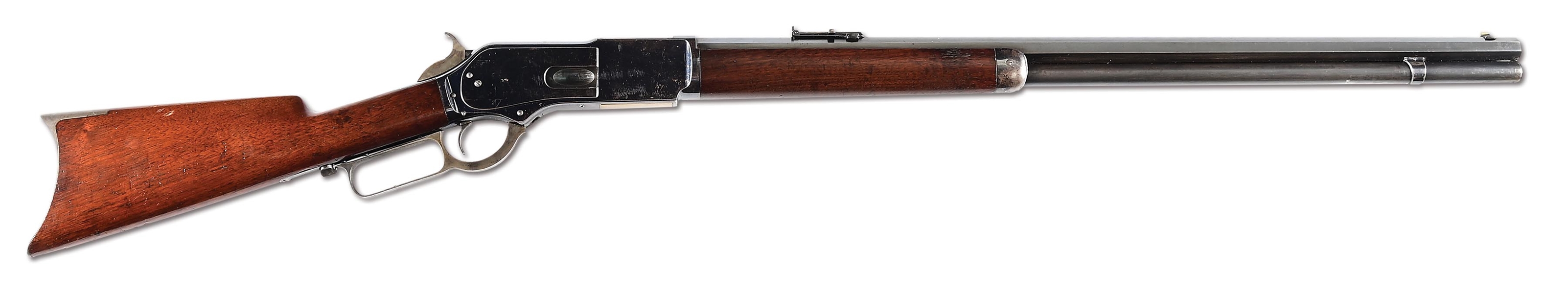 (A) WINCHESTER MODEL 1876 OPEN TOP LEVER ACTION RIFLE.