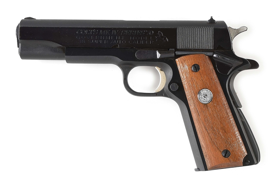 (C) COLT GOVERNMENT MODEL MK IV SERIES 70 .38 SUPER SEMI-AUTOMATIC PISTOL WITH FACTORY BOX (1972).