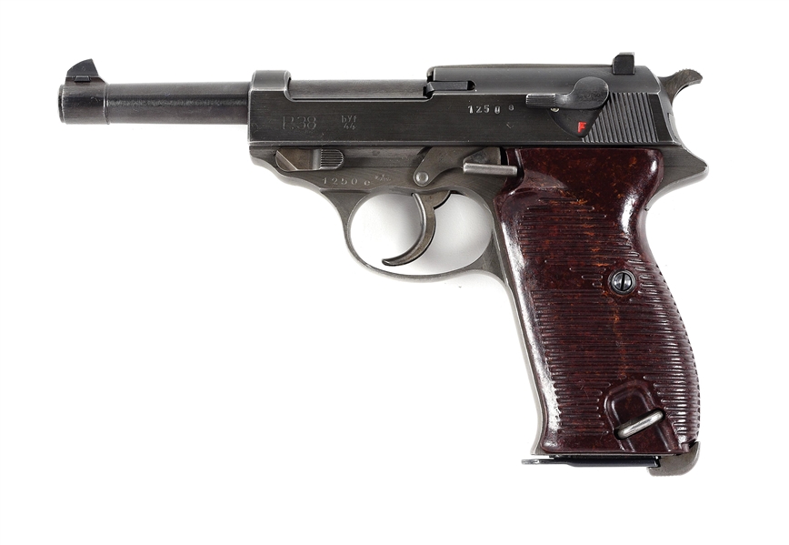 (C) HIGH CONDITION & ALL MATCHING MAUSER "BYF/44" CODE DUAL-TONE P.38 SEMI-AUTOMATIC PISTOL WITH HOLSTER.