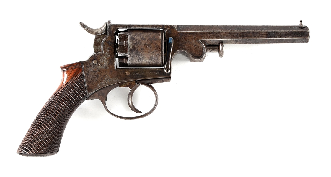 (A) AN INTERESTED, AUSTRALIAN SHIPPED, CASED JAMES LEES AND SONS ADAMS PATENT PERCUSSION REVOLVER.