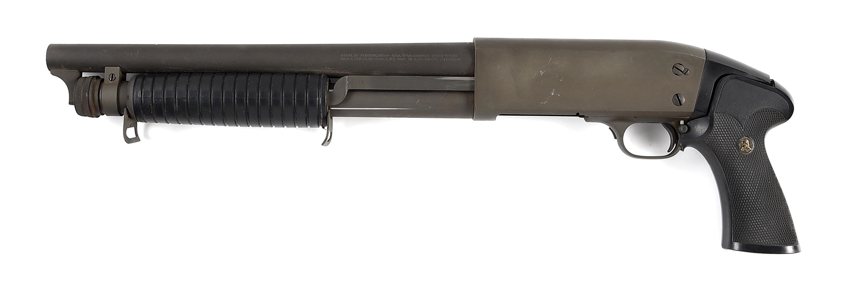 (N) ITHACA MODEL 37 FEATHERLIGHT "STAKEOUT" 12 BORE PUMP ACTION SHOTGUN (ANY OTHER WEAPON).