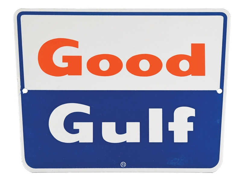 GOOD GULF GASOLINE PORCELAIN PUMP PLATE SIGN. 