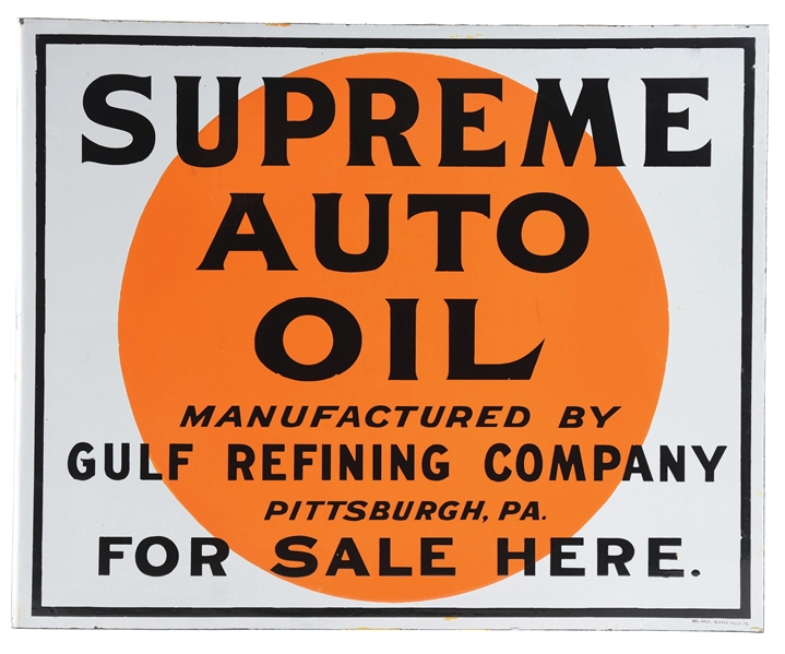 GULF SUPREME AUTO OIL FLANGE SIGN.