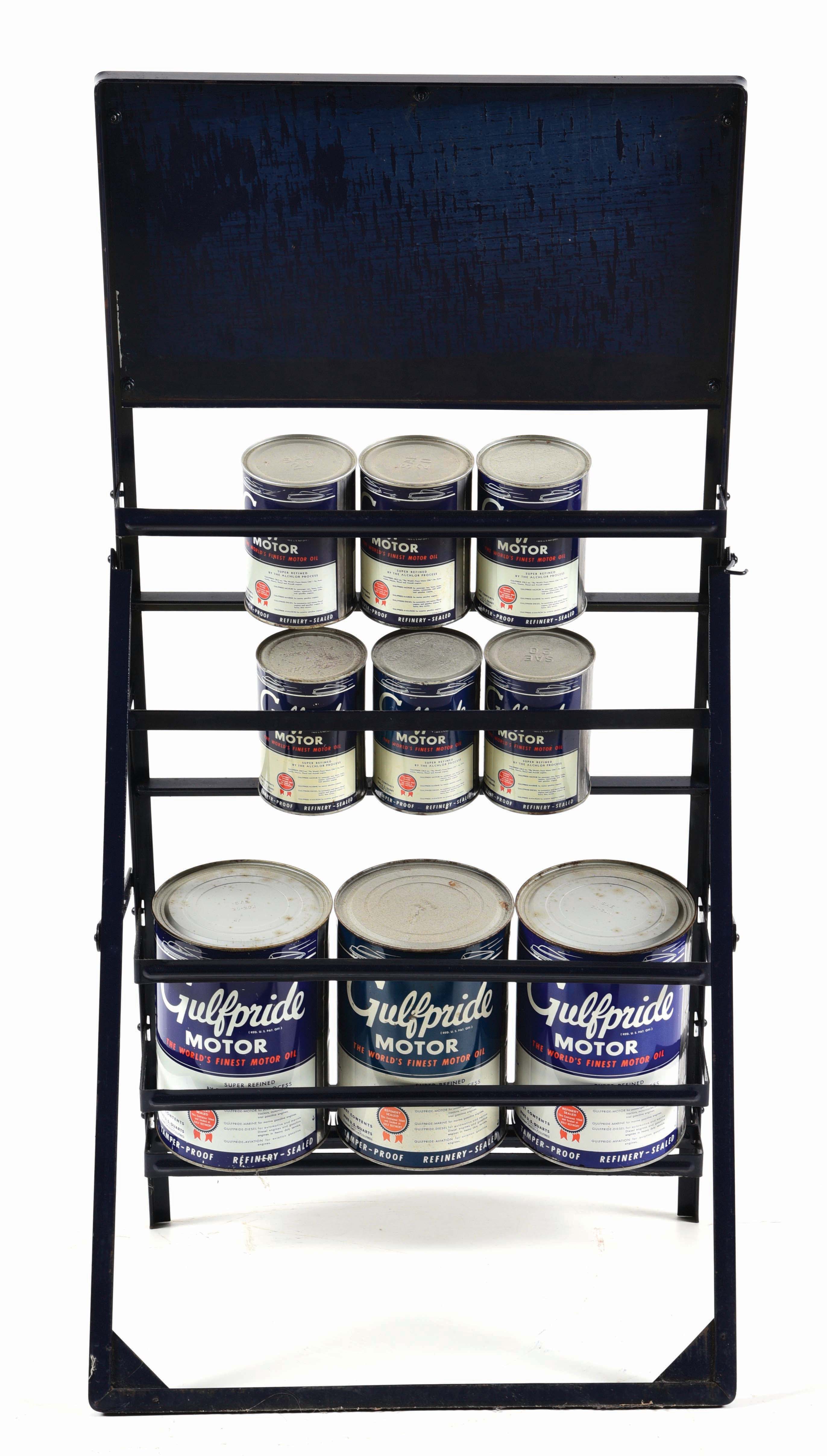 Oil Can Racks Lot Detail - NEW OLD STOCK GULFPRIDE OIL CAN RACK STAND W/ 9 GULFPRIDE ...