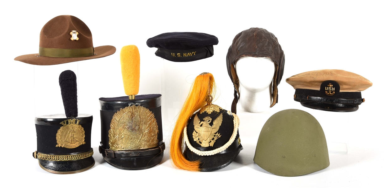 LOT OF US WWI-COLD WAR HATS AND HELMETS.