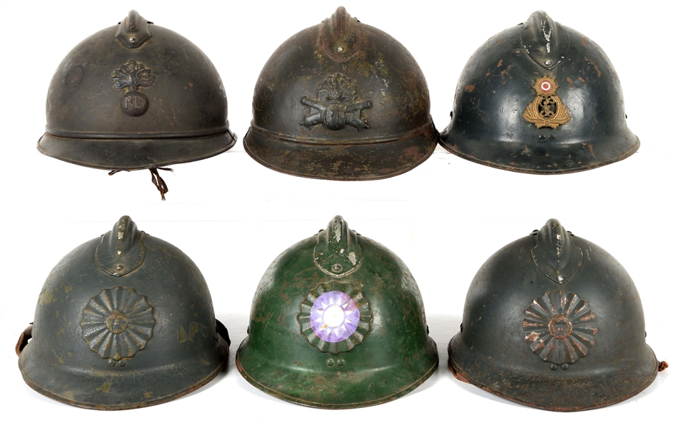 LOT OF 6: FRENCH ADRIAN HELMETS.