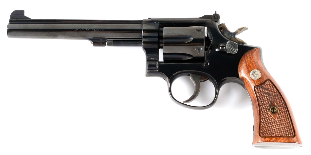 (C) SMITH & WESSON K32 DOUBLE ACTION REVOLVER WITH FACTORY BOX.