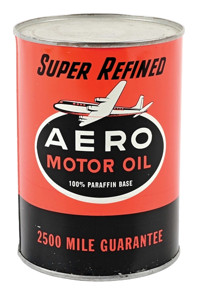 AERO SUPER REFINED MOTOR OIL ONE QUART CAN W/ AIRPLANE GRAPHIC. 