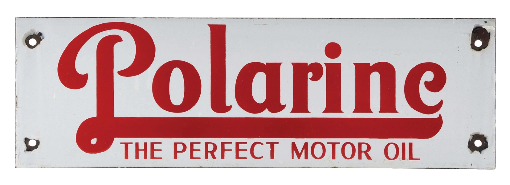 POLARINE "THE PERFECT MOTOR OIL" PORCELAIN RACK SIGN.