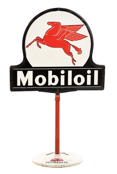 MOBIOIL PEGASUS PORCELAIN LOLLIPOP SIGN W/ PEGASUS GRAPHIC.