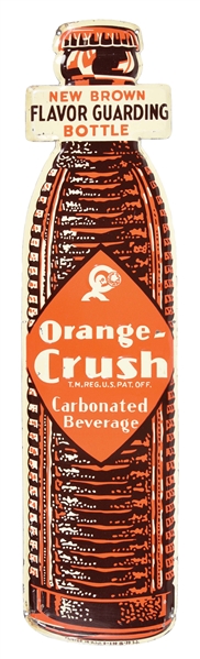 ORANGE CRUSH DIE CUT TIN EMBOSSED BOTTLE SIGN W/ CRUSHY GRAPHIC.