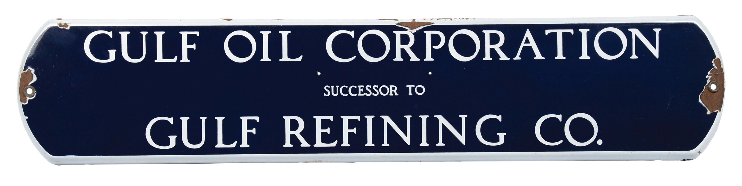 GULF OIL CORPORATION PORCELAIN SIGN W/ COOKIE CUTTER EDGE. 