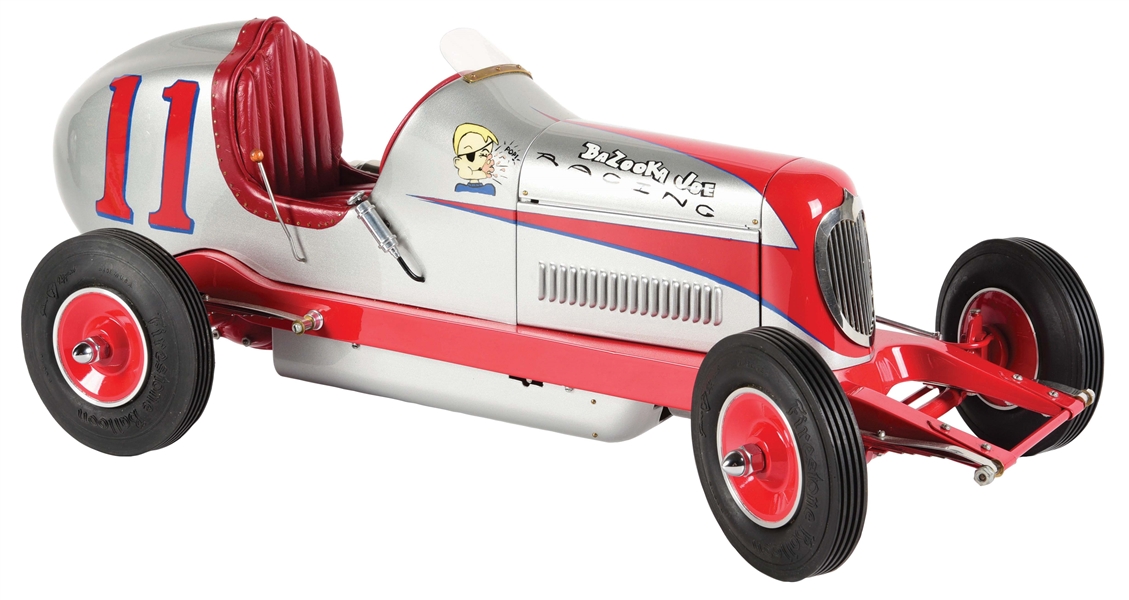 #11 SILVER AND RED BAZOOKA JOE RACING TETHER CAR.