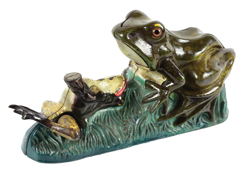 TWO FROGS CAST IRON MECHANICAL BANK.