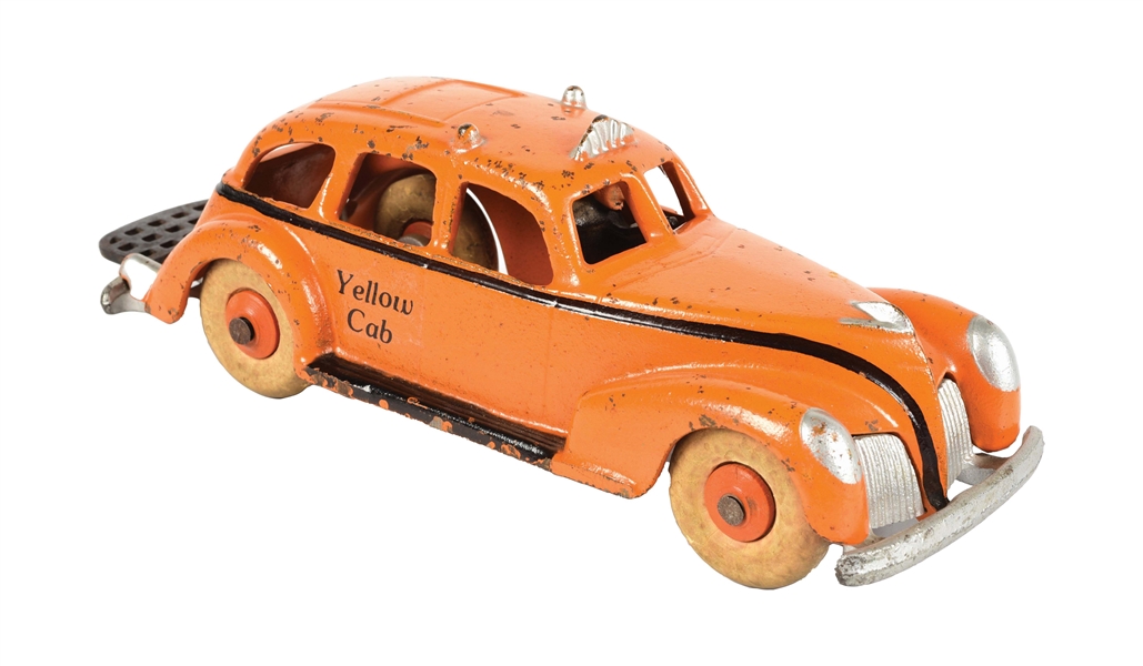 CAST IRON TAXI YELLOW CAB TOY CAR.