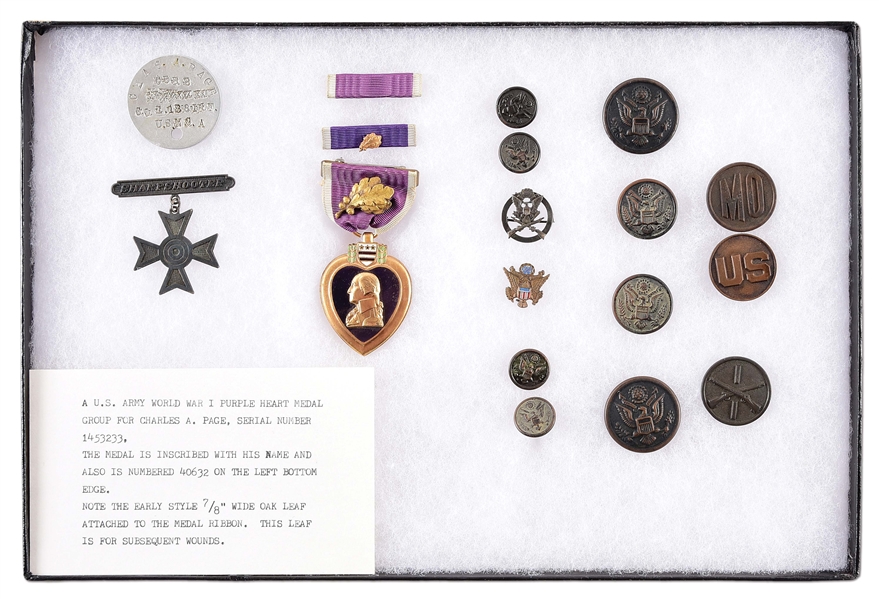 US WWI PURPLE HEART GROUP NAMED TO CHARLES A. PAGE.