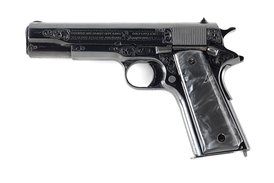 (C) ENGRAVED COLT 1911 SEMI-AUTOMATIC PISTOL (1918).