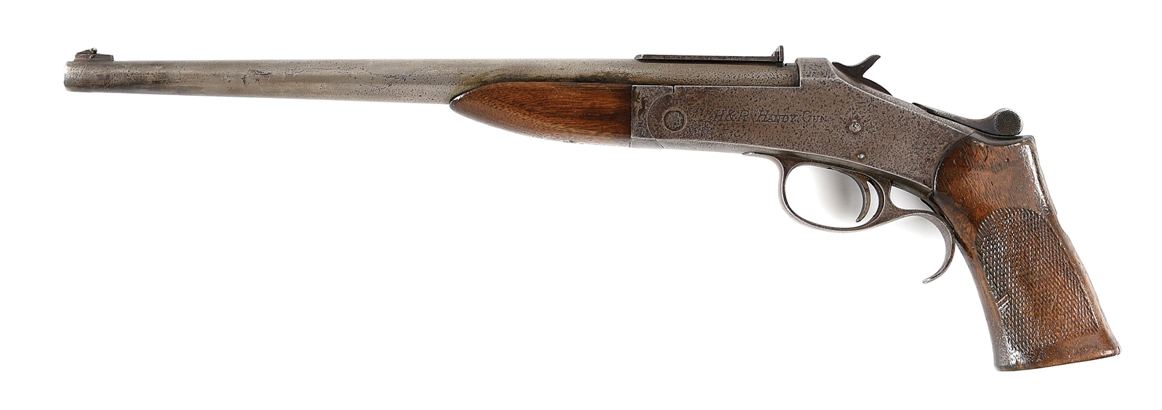 (C) EXTREMELY RARE HARRINGTON & RICHARDSON .32-20 W.C.F. SINGLE SHOT HANDY-GUN PISTOL.
