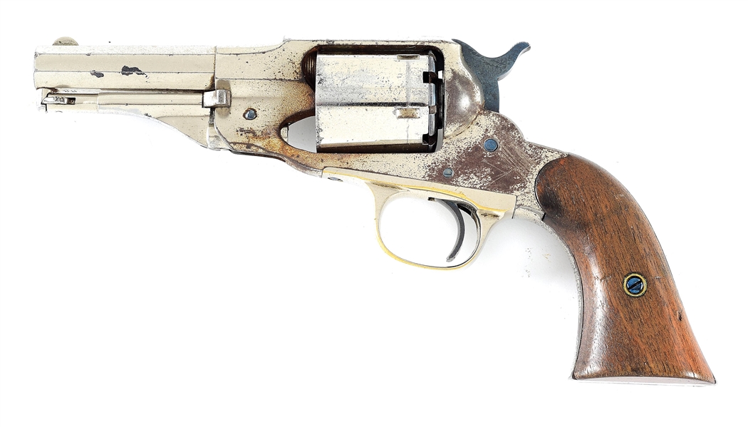 (A) NICKEL FINISHED REMINGTON NEW POLICE FACTORY CONVERSION REVOLVER.