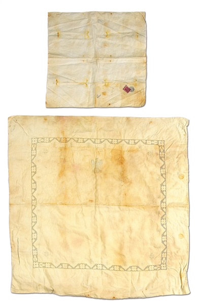 LOT OF 2: ADOLF HILTER MONOGRAMED PILLOW CASE AND NAPKIN CAPTURED BY 101ST AIRBORNE VETERAN AT EAGLES NEST.